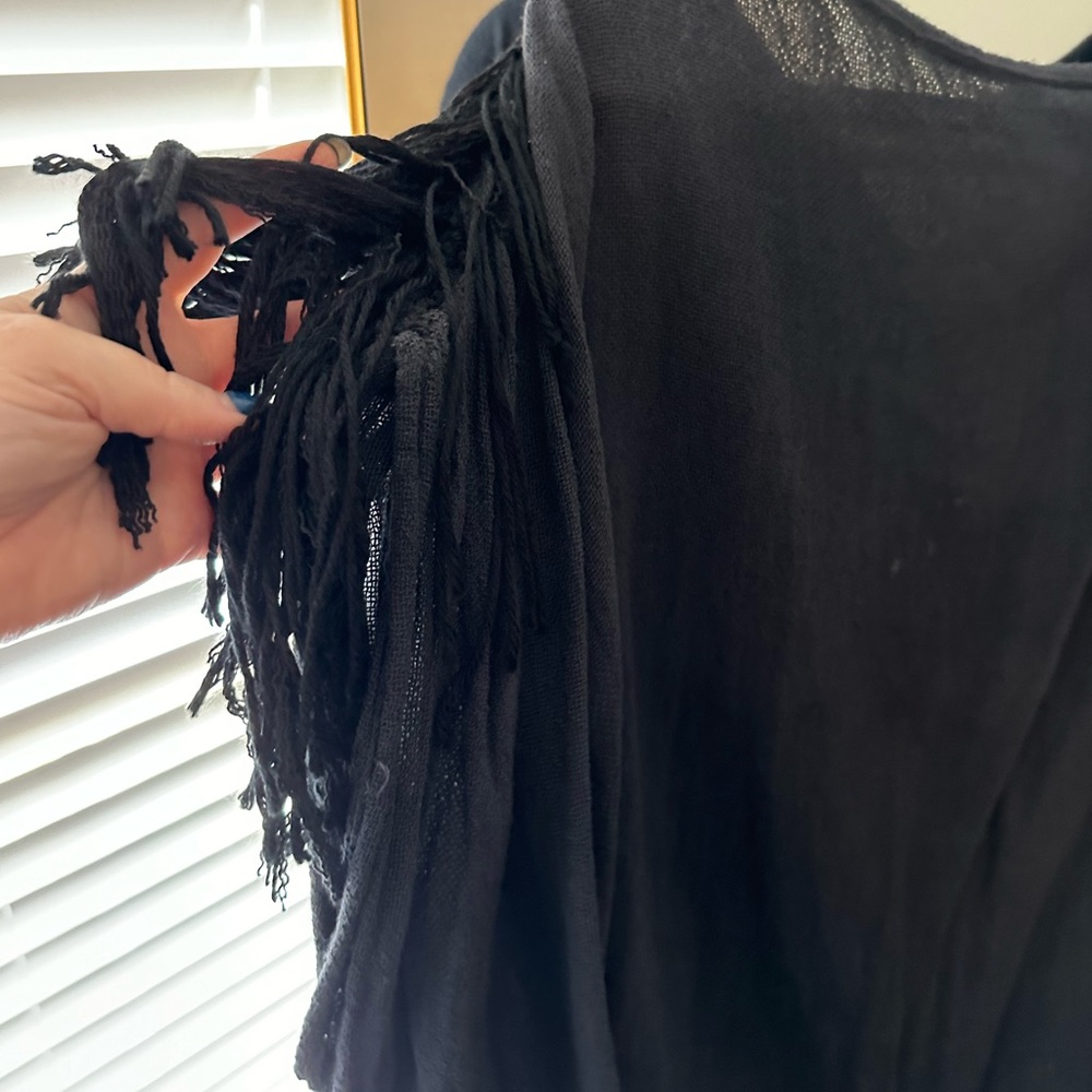 La Troupe Tulum fringe hi low beach cover up charcoal